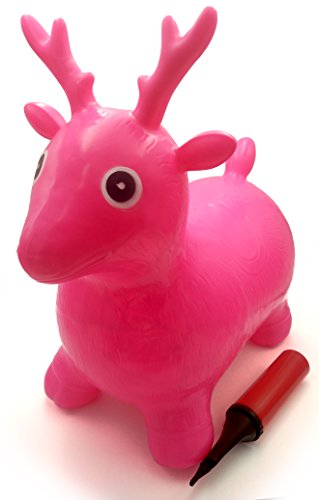 VIAHART Pink Deer Hopper, Pump Included, Inflatable Jumping Space Hopper Hopping Hoppity Hippity Hop Ride-on Bouncy Animal for Kids