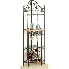 <b>Green Sanded Finish Metal Corner Wine Rack w/Wood Top</b>
