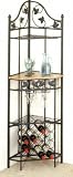 Green Sanded Finish Metal Corner Wine Rack w/Wood Top