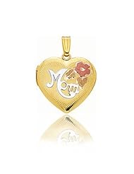 14K Gold Heart Floral "Mom" Locket (18.5 x 18.5 mm)