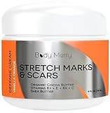 Stretch Marks and Scar Cream - Vanilla Orange - Best Body Moisturizer to Prevent and Reduce Old and New Marks & Scars - Natural & Organic for Pregnancy- Also for Men- 4 oz - By Body Merry
