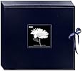 Pioneer 12 Inch by 12 Inch 3-Ring Leatherette Inset Frame and Ribbon Closure Memory Book Box, Navy Blue