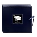 Pioneer 12 Inch by 12 Inch 3-Ring Leatherette Inset Frame and Ribbon Closure Memory Book Box, Navy Blue