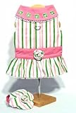 Pink & Green Stripe Dog Party Dress w/ Hat & Leash, Small