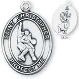 Sterling Silver Saint Christopher Mens-Boys Basketball Medal and 24-inch Chain