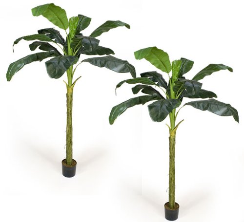TWO Pre-Potted 8' Artificial Banana Tropical Trees