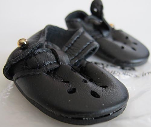 KEMPER Craft PAIR of DOLL SHOES Style MARY JANE Fits SIZE 50 MM (2") Color BLACK Leather-Like w BRASS BEAD Closure