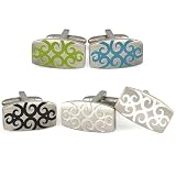 Vine Cufflinks, available in 5 colors. Featured here clockwise: green, turquoise, white, clear and black.