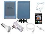 Premium Accessories Bundle for Amazon Kindle DX Wireless Reading Device (9.7" Display) includes: (Blue Silicone Skin case Cover + USB Car Charger + USB Travel Charger + White USB Straight Data Cable + white 3.5mm retractable Aux cable + LCD Screen Protector + White Stereo earphone + Fishbone Keychain)