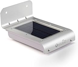 OxyLED&reg; SL10 Seconda Generazione Luce Esterna 16 LED 100LM Senza Fili Alimentata ad Energia Solare con Sensore di Movimento con Montaggio per Giardini, Sentieri, Viotti, Scale, Pareti (Corpo in Alluminio Inossidabile Argento / Non Necessita di Batterie/ Auto On/Off Secondo il Momento della Giornata) Impermeabile