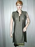 Discounts designer clothes for less-Gray Black Cotton Kurtis for womens Sleeve-less Long Kurta Tunic Top M