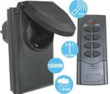Funksteckdose mit Deckel IP44 f�r Innen und Aussen schwarz Set Fernbedienung mit Dose