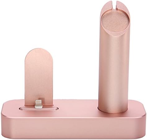 Fonrest - 2 in 1 Aluminum Metal Displaying Holder Stand Desktop Docking Station for Apple Watch for iPhone 6 6S Plus 5S 5C Charging Cradle (Rose Gold)
