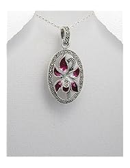 Flower Colored Enamel Pendant Necklace In 92.5 Sterling Silver