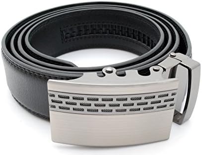 dBurg Products No Holes One Size Adjustable All Leather Black Ratchet Belt With Brushed Gun Metal Silver Buckle and Black Accent Design