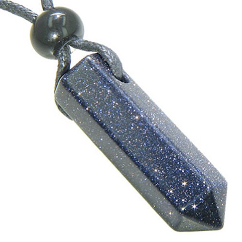 Lucky crystal point necklace in blue goldstone crystal