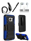 Samsung Galaxy S7 Edge G935 Blue / Black Hybrid Armor Dual Layer Case w/ Built in Kickstand and Holster + Car Charger + Free Stylus Pen + Free 3.5mm Earphone