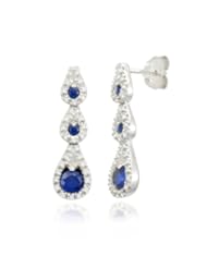 10k White Gold Triple Teardrop Created Blue Sapphire Diamond Earrings (1/5 cttw, I-J Color, I2-I3 Clarity)