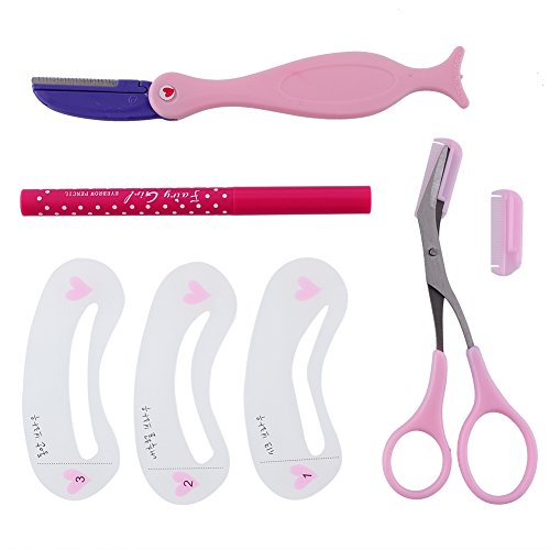 MSmask 1 Set of Eyebrow Pencil Razor Shaver Scissor Stencil Styles Template Shaping Shaper Tool Grooming Kit