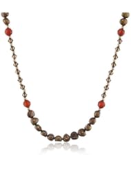 Brown Freshwater Cultured Pearl and Swarovski Elements with Carnelian Accents Gold over Silver Necklace, 16"+2" Extender