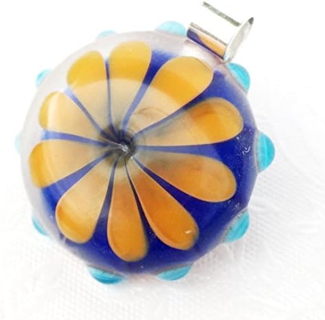 Lampwork glass pendant with yellow flower - handmade lampwork glass bead with sterling silver bail