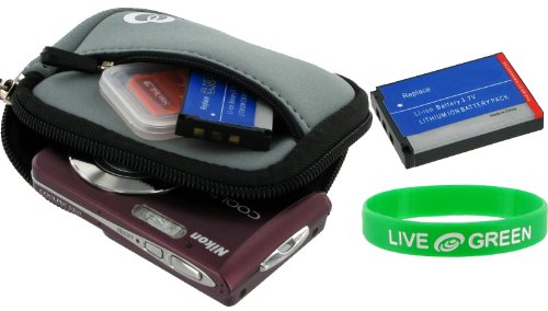 2n1 Neoprene Sleeve (Cool Grey) Case and NP-45 740mAh Battery for Fujifilm Finepix Z37 Digital Camera Blue
