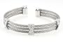 Stainless Steel Grey Cable with Sterling Silver "X" Cuff Bracelet with Diamond-Accent (0.05 cttw)