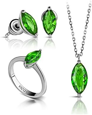 PomeusTM Life Gem modern charm Necklace Earrings Rings Silver Sets
