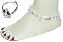 Sterling Silver Anklets Toe Ring Pair 9.75 inches (anklt566)