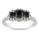 10K White Gold, Black Rhodium Plated, Black and White Diamond Ring, (1.54 cttw, GH Color, I2-I3 Clarity)