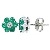 0.64Ct Emerald and Diamond Stud Earrings in 14Kt White Gold