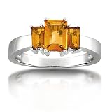 14k White Gold Emerald-Cut Citrine 3-Stone Ring