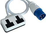 Hdiuk 5m Ip44 Blue Commando Plug To Twin Uk 13a Heavy Duty Sockets. Fly Lead Converter Ideal For Use In Computer Enviroments, Industrial, Camping Etc
