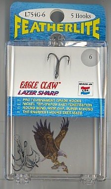 Eagle Claws FeatherLite Lazer Sharp Size 5 Treble Hooks - 5 pack