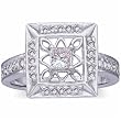 14K White Gold Decorative Diamond Square Fashion Ring