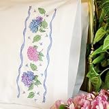 HYDRANGEA AND RIBBON PILLOWCASE PAIR STAMPED CROSS STITCH-20X30