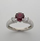 14K White Gold Three Stone Style Natural Ruby Center And Diamond Ring