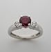 14K White Gold Three Stone Style Natural Ruby Center And Diamond Ring