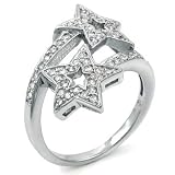 Sterling Silver Cubic Zirconia 2 Star CZ Fashion Ring - size 5