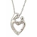 10K White Gold Diamond Mother and Child Pendant with Necklace 16