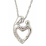 10K White Gold Diamond Mother and Child Pendant with Necklace 16 (0.03cttw, H Color, SI Clarity)