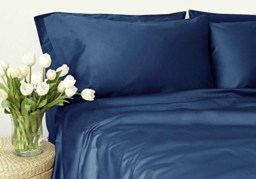 New Luxurious 600 Thread Count 100% Egyptian Cotton Solid Attached Waterbed Sheet Set, Queen , Navy Blue with 26" deep pocket by Suburban Linens