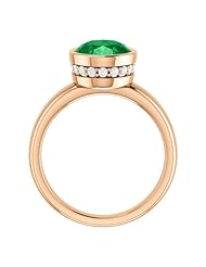 18K Rose Gold 10.00x8.00mm Oval Cut Chatham Created Emerald and Diamond Ring -- LIFETIME WARRANTY
