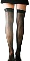 Adult Black Lace Top Fishnet Thigh High Stocking with Seam