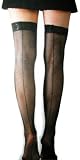 Adult Black Lace Top Fishnet Thigh High Stocking with Seam