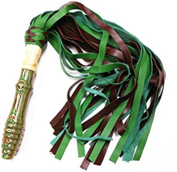Quality Extra Long Hand Made Wooden Handle Premium Leather Flogger/whip. (Brown Green)