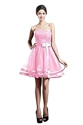 A-line Sleeveless Mini-SILHOUETTEShort Satin/Tulle Beaded Lace-Up  Backless Sweetheart Homecoming Dress/Junior-Bridesmaid Dress/Prom Dress/Party Dress/Mini Dress  With a Bow(s) and a Sash 