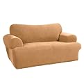 Stretch Pique T-Cushion Sofa Slipcover - Camel
