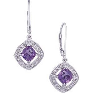 14kt White Gold Amethyst and Diamond Fashion Earrings