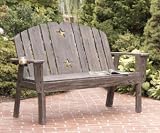 New CBK BENCH EA 1 WOOD SLATS WITH STAR CUTOUT ARMS WITH CUP HOLDERS KD BROWN/GREY WASH WOOD